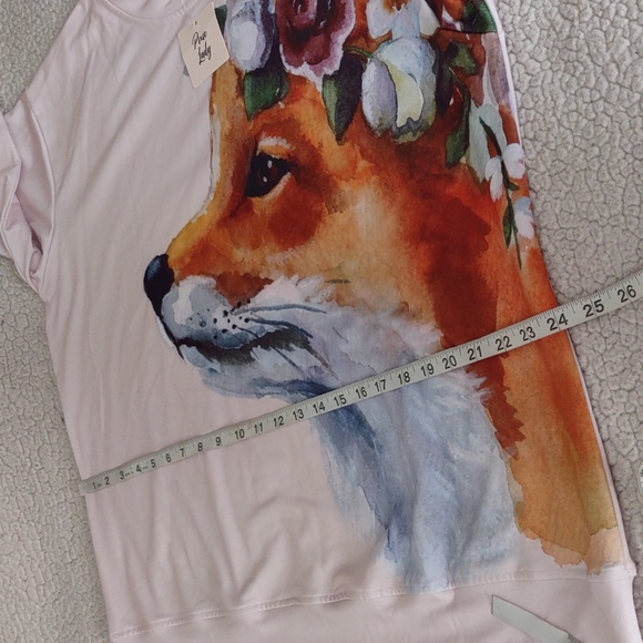 NWT Pixie Lady Size XL Floral Fox Print Pink Sweatshirt - Picture 9 of 12